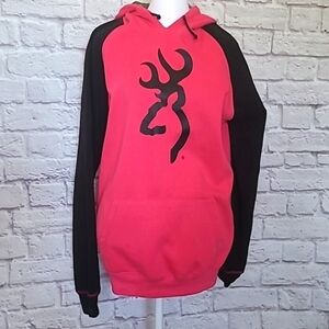 Browning Bright Pink Pullover Camo Hoodie Drawstring neck. Medium